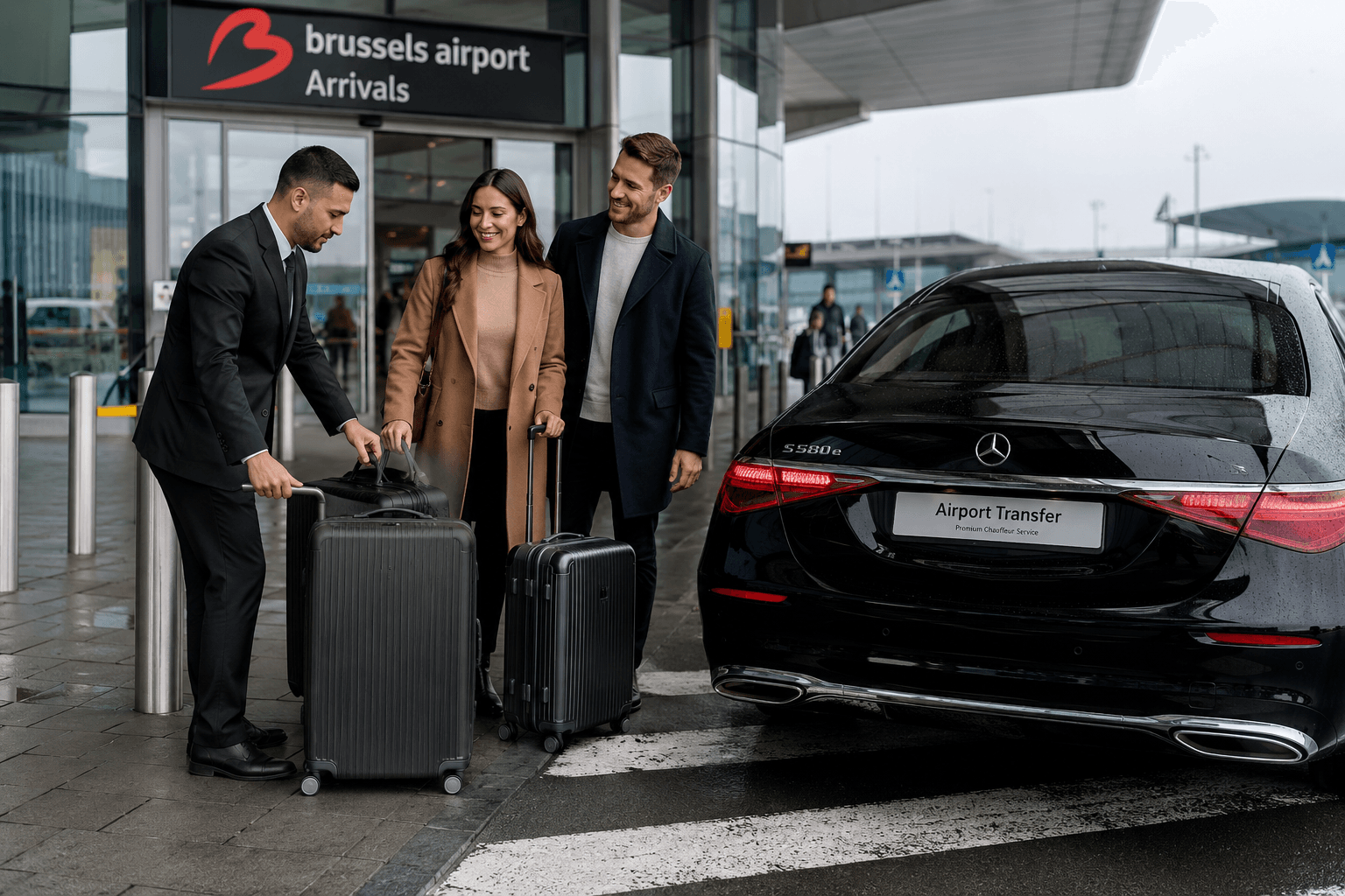 Professional airport transfer taxi service in Brussels with driver and premium vehicle