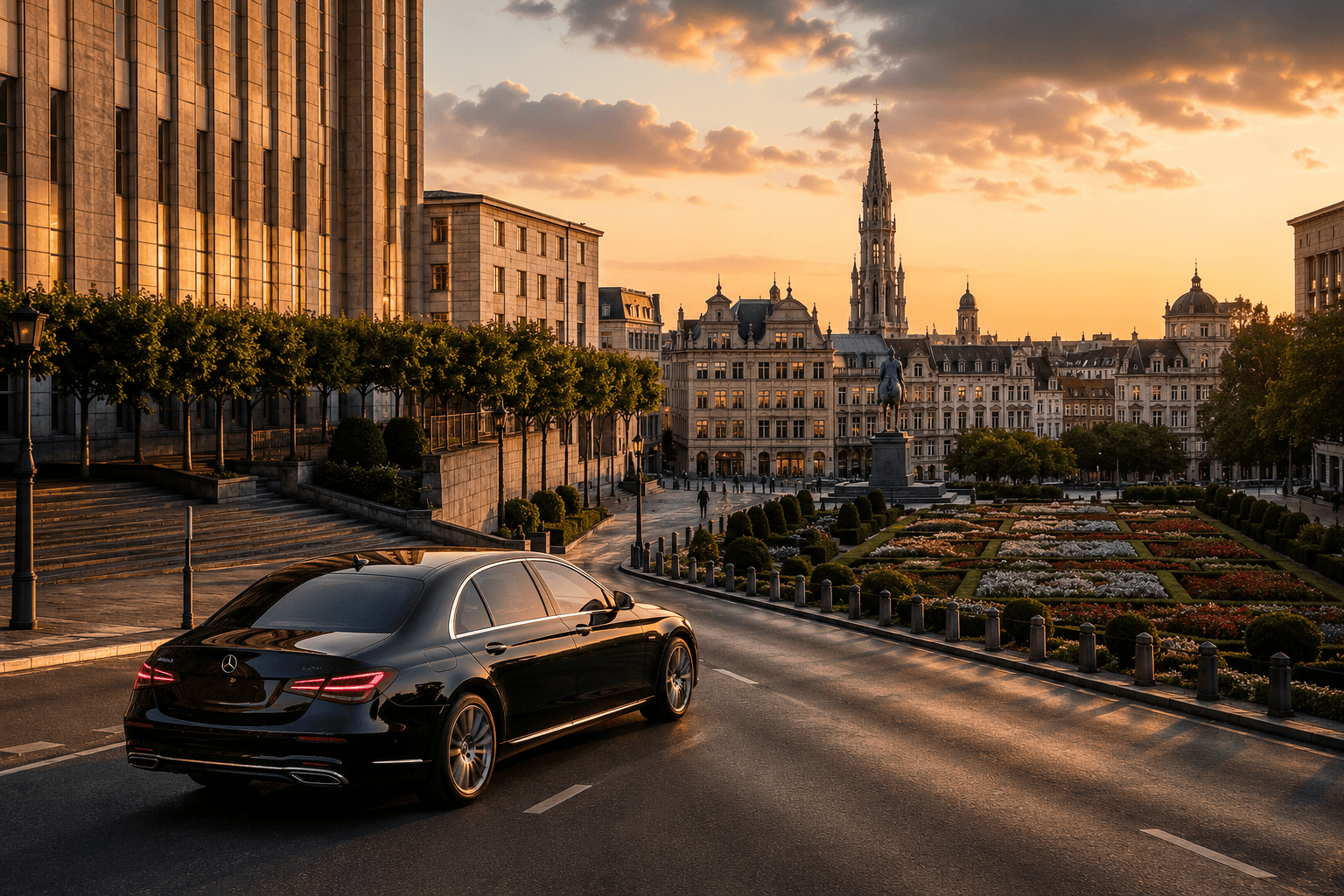 Antwerp cityscape with historic buildings and premium taxi service