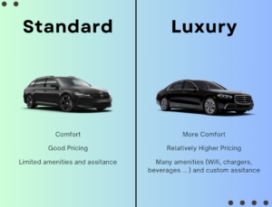difference between standard and luxury taxi services - two cars